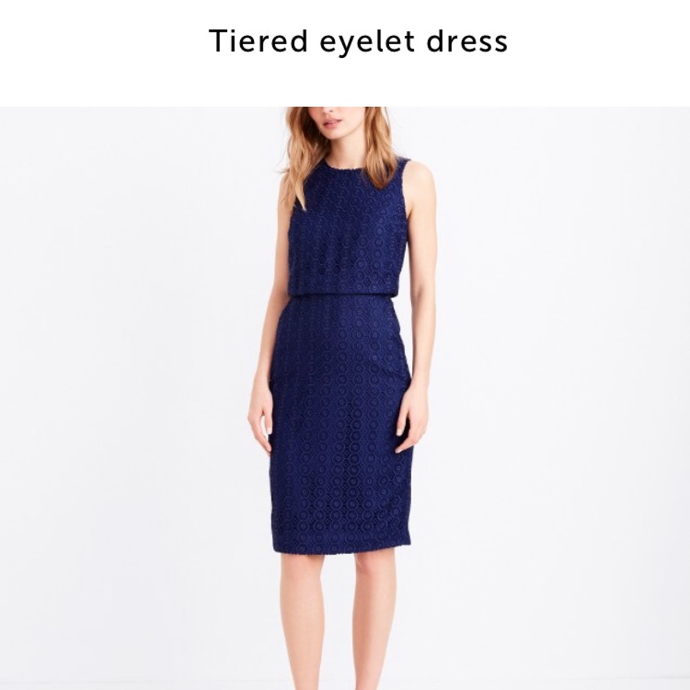 NWT J Crew Tiered Eyelet Navy Dress - Size 10